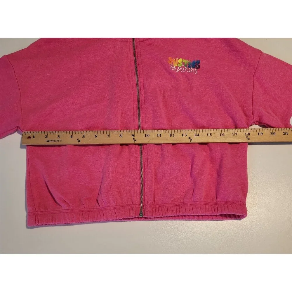 Justice Sport Girls Pink Zip Up Sweatshirt Sweat Shirt Rainbow‎ Logo NEW NWT